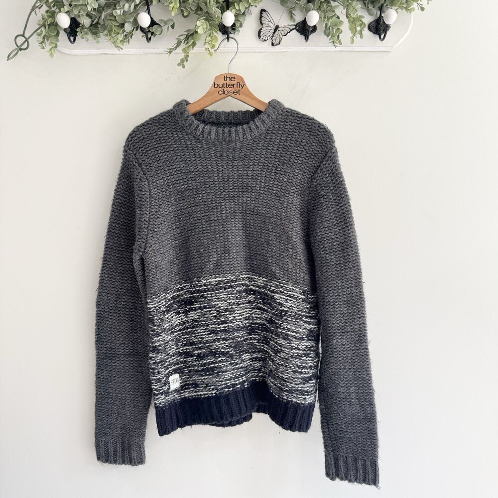 Native Youth Men’s Polar Knit Wool Blend Sweater Grey/blue CP Medium